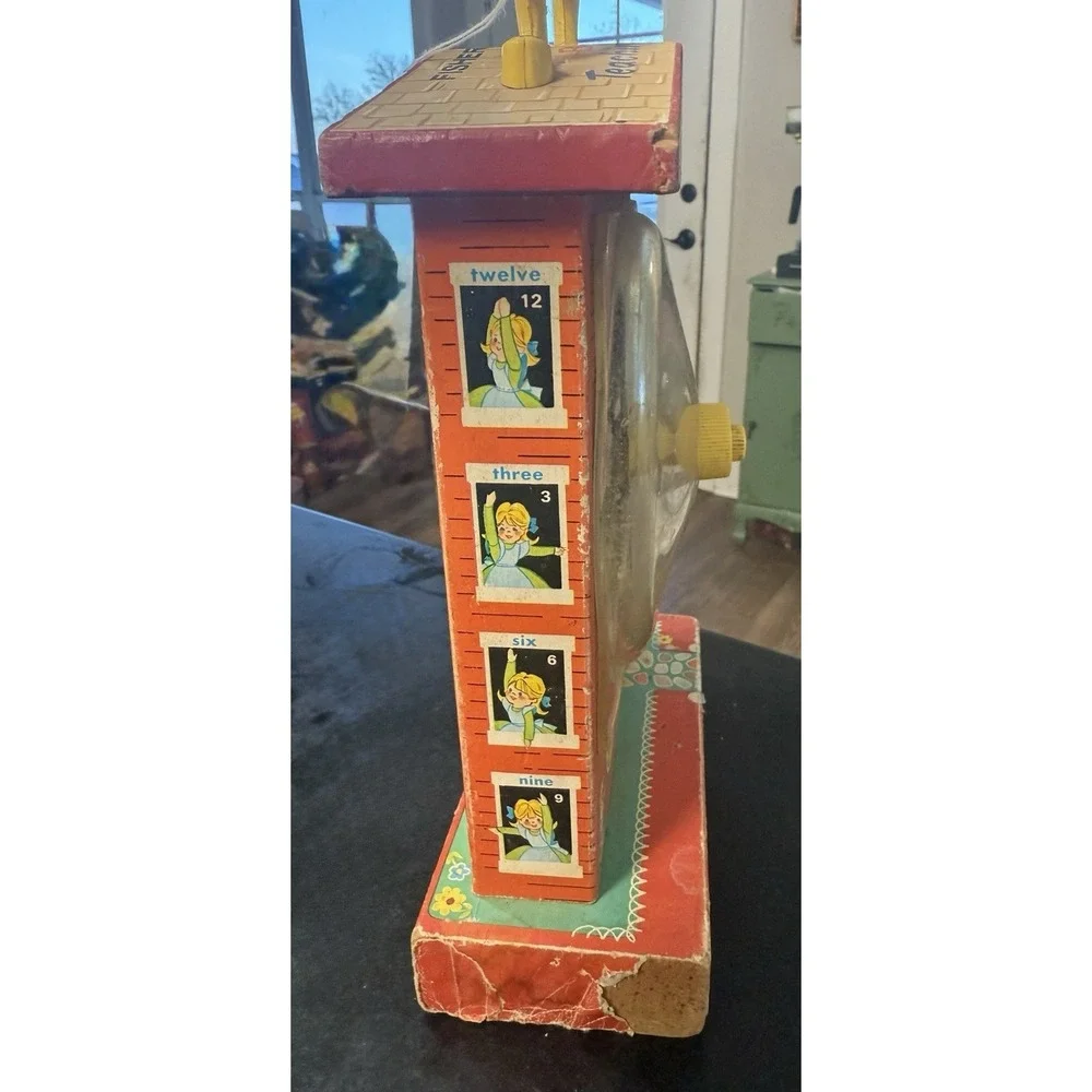 Vintage Fisher Price Music Box Teaching Clock 998‎ Works Wood Toy 1960s -video